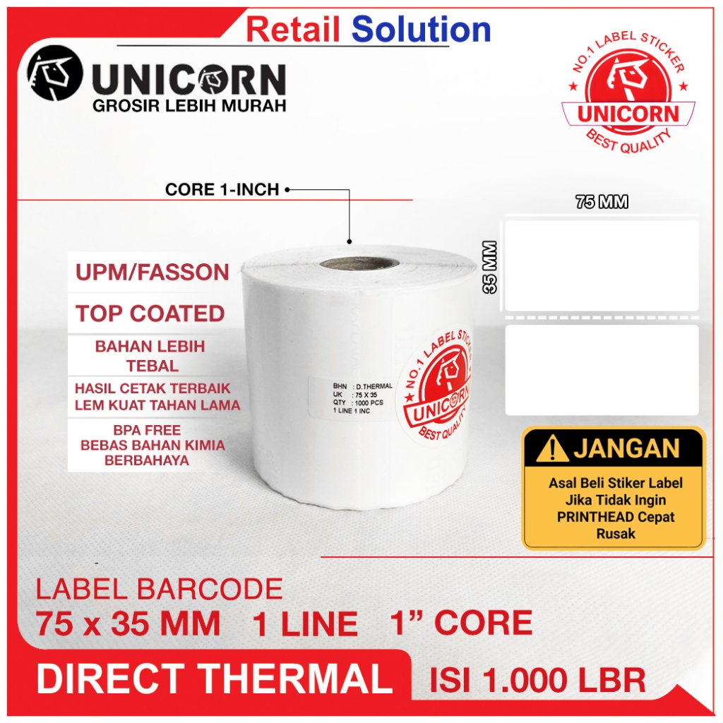 Stiker Sticker Label Barcode Thermal - UK 75x35 mm / 75 x 35 mm / 75x35mm