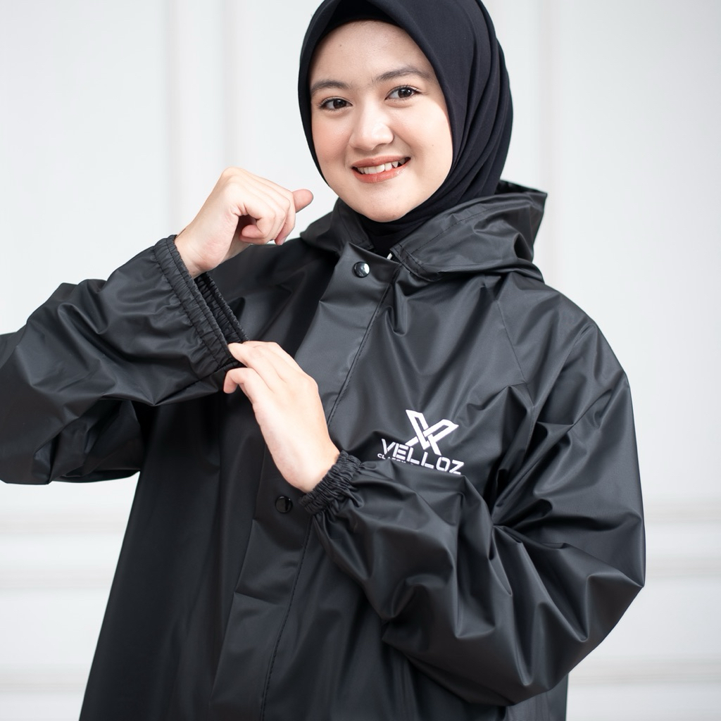 Velloz Jas Hujan Setelan Dewasa Pria Wanita Bahan Tebal - Hitam