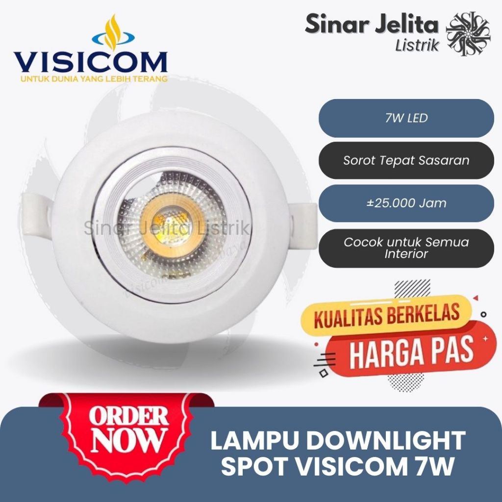 Lampu LED Downlight Spot VISICOM Sorot 7Watt Kuning Putih Adjustable | Lampu Plafon/Panel Spot Lamp