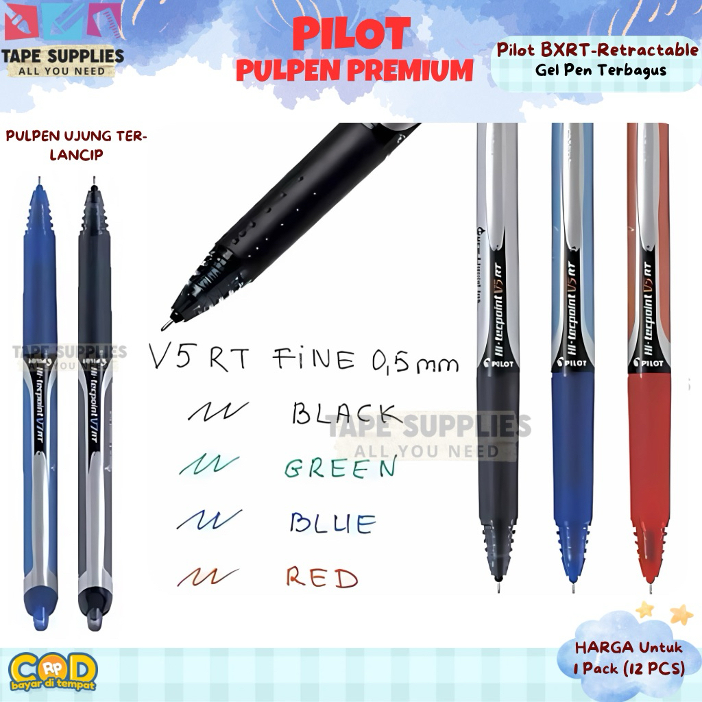 

(UJUNG TER-LANCIP) Pulpen VERSI PREMIUM PILOT BXRT-V5/V7 Hi-Tecpoint Rollerball Pen | 0.5mm & 0.7mm Retractable Tinta Cair Halus