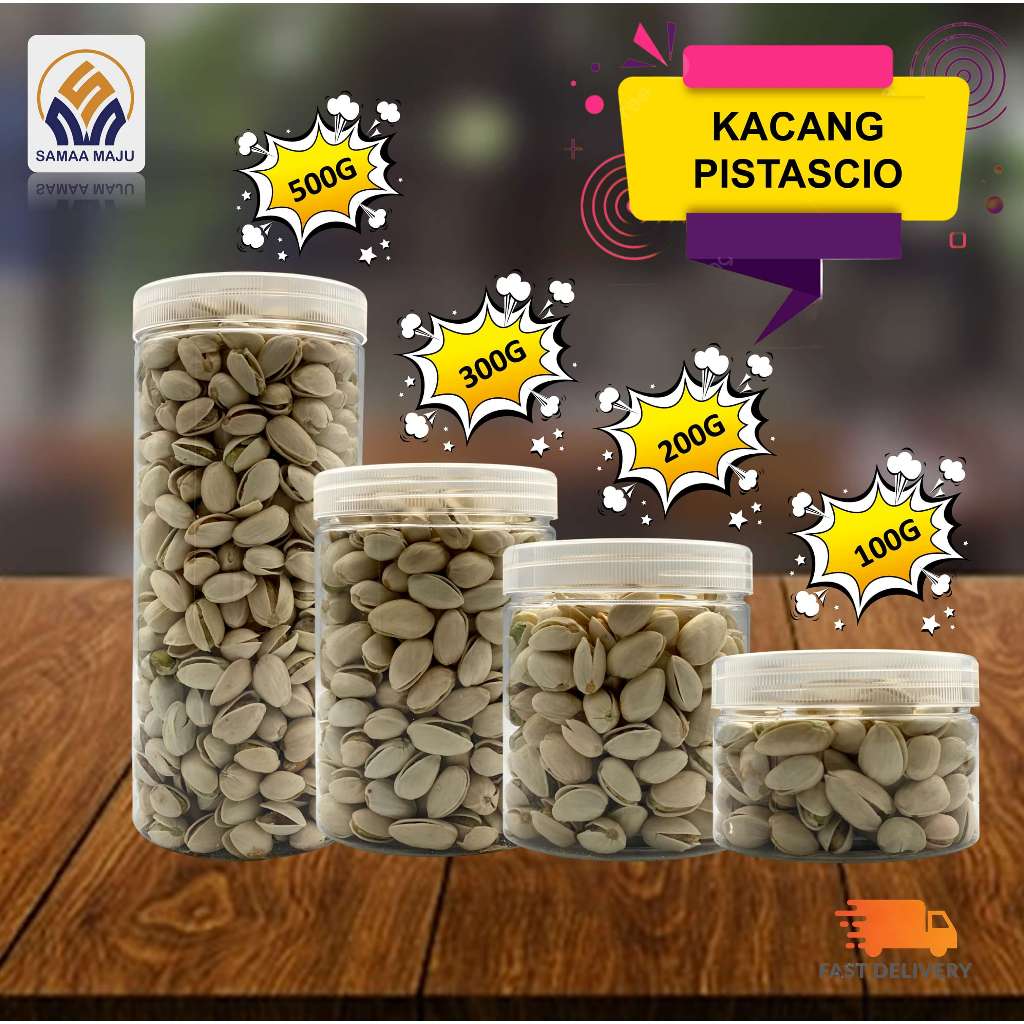 

PISTACHIOS / Kacang Pistachio Arab Fustuk Murahh/ Berat yang tersedia>500GR/300GR/200GR/100GR Dikemas dalam kotak yang bagus