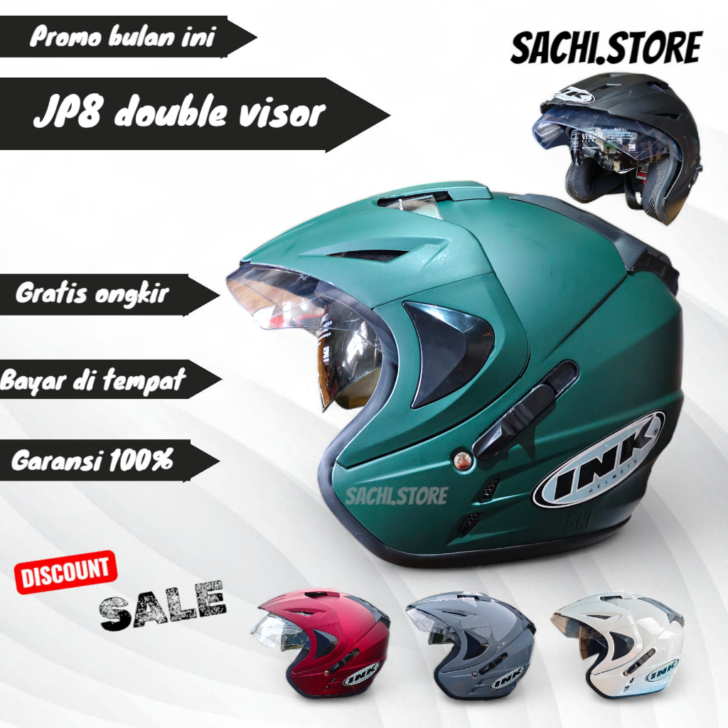 BIG PROMO HELM INK DOUBLE VISOR JP8 HELM SNI FREE STICKER / Helm jp8 Double Visor ( BUKAN INK ORI )