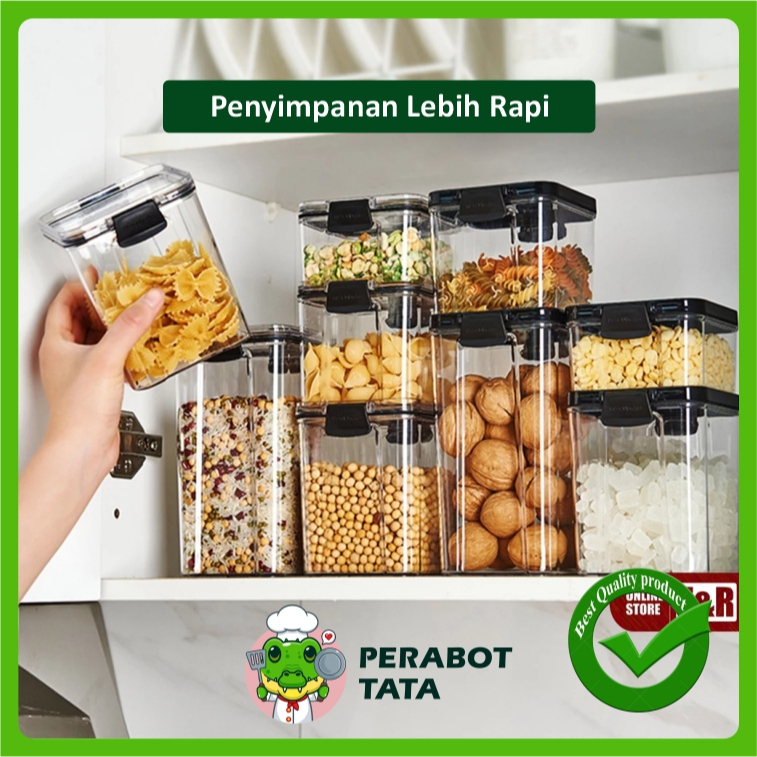 Toples Kedap Udara Wadah Bumbu Wadah Plastik Kotak Toples Snack Toples Plastik Kotak Toples Bening