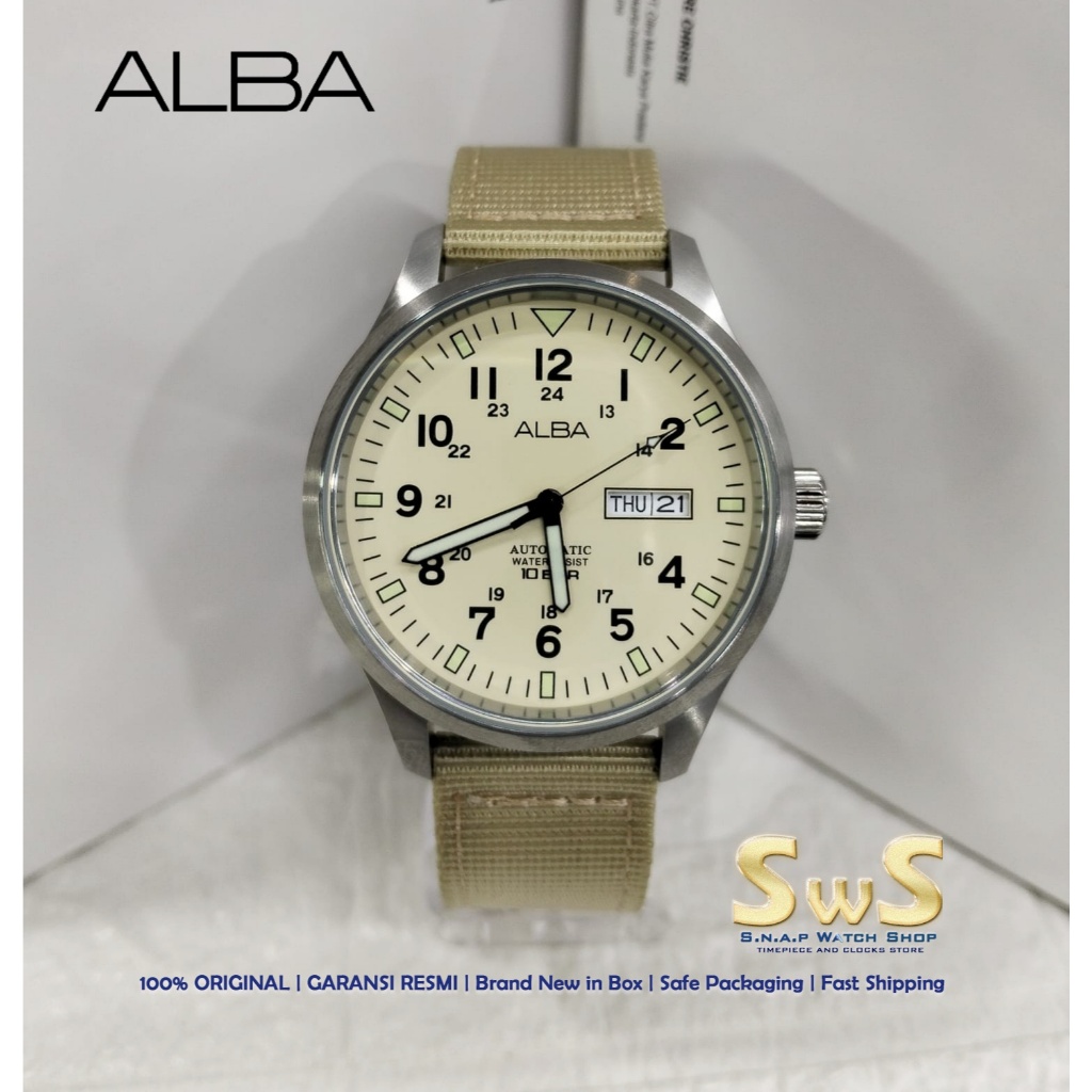 Alba AL4221 ALBA AL4221X1 Mechanical Field Automatic Army Camouflage Dial Nylon Strap Watch Jam Tang