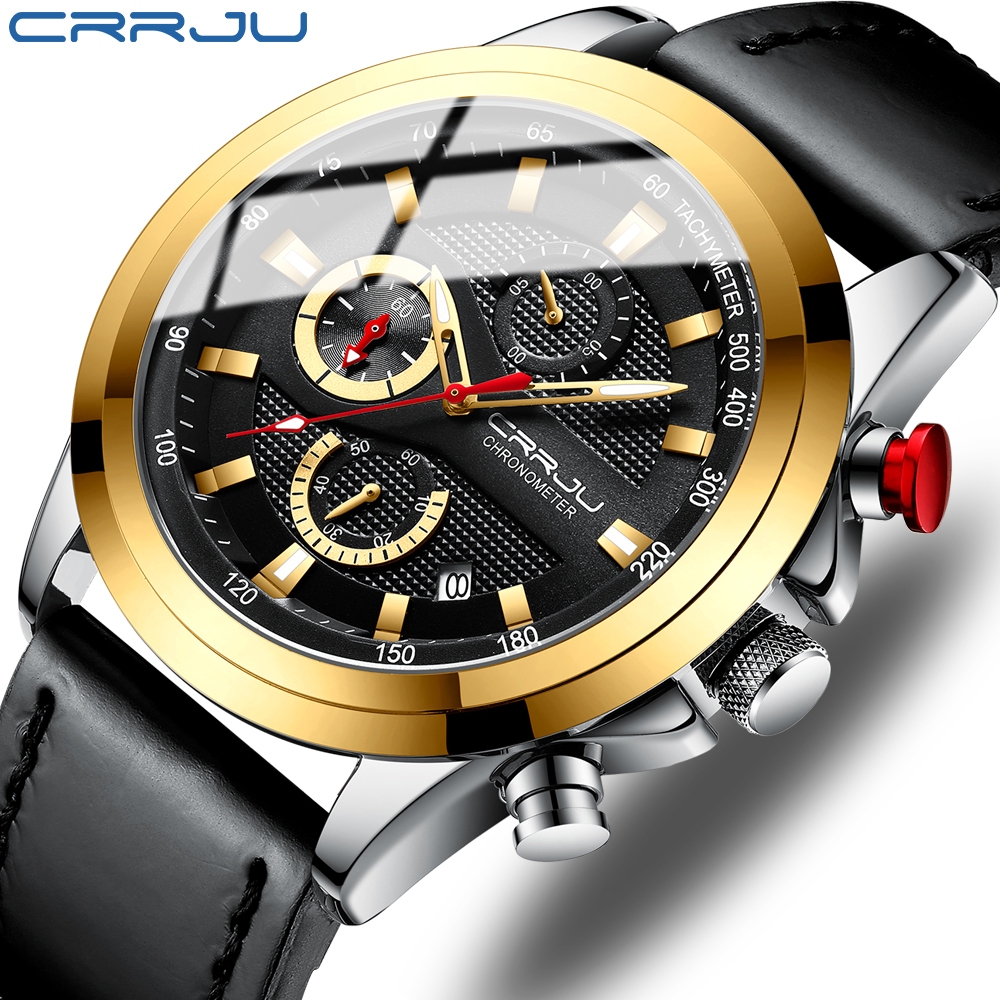 CURREN Jam Tangan Pria Anti Air Asli Luxury Bisnis Kronograf Quartz Arloji Kulit Militer Kalender Be