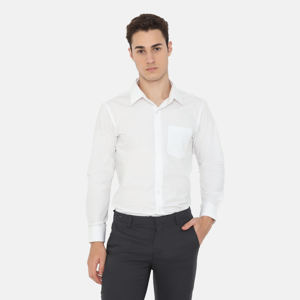 BAROSSO - Boston L/S Slim Fit Formal Shirt | Kemeja Polos Lengan Panjang Formal Pria - Putih / White