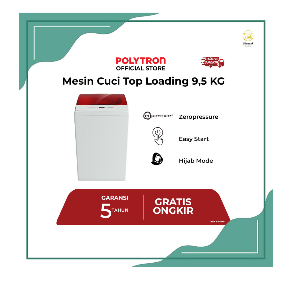 POLYTRON MESIN CUCI 1 TABUNG 9KG PAW-9527 R