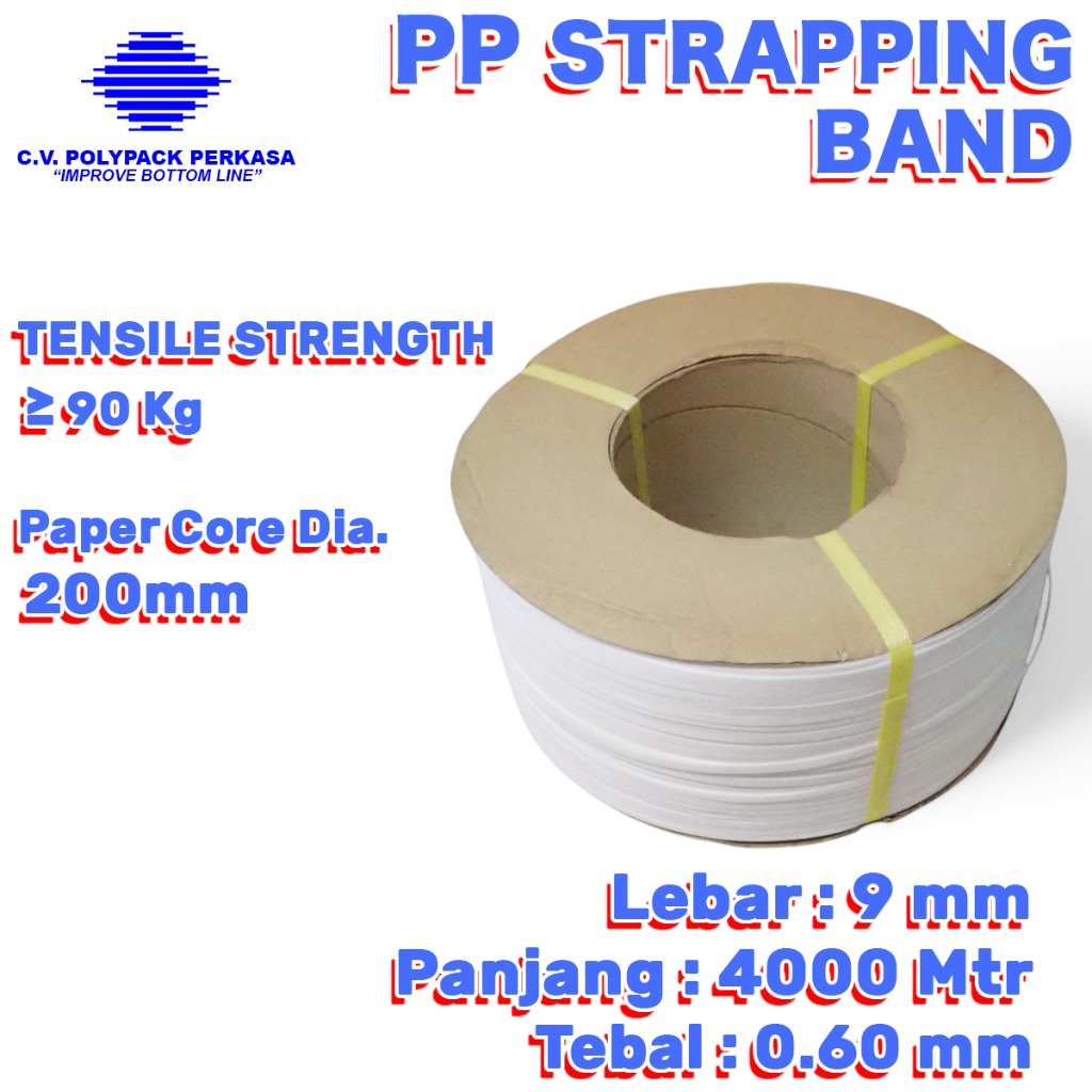 PP Strapping Band Lebar 9mm Panjang 4000meter Tali Strapping Band Warna Putih