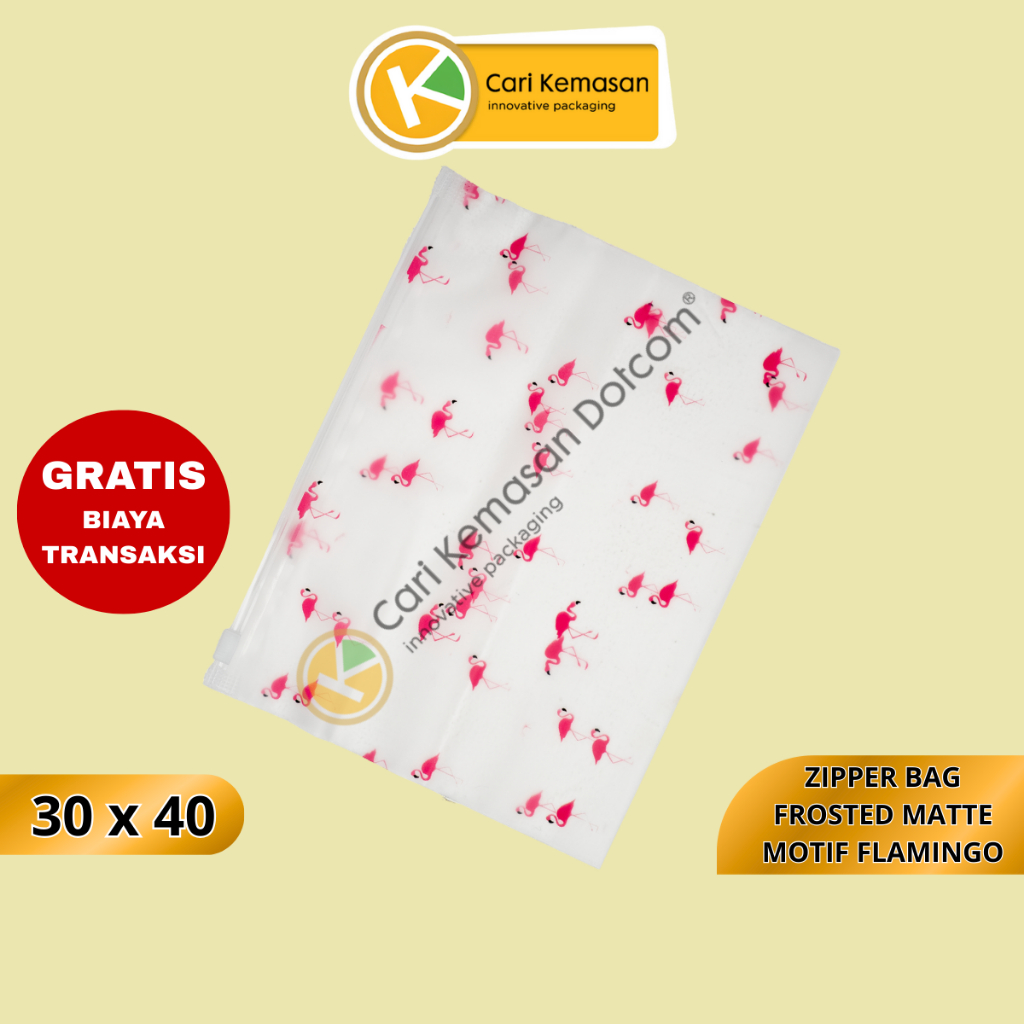 [TERMURAH] Zipper Bag 30 x 40 Frosted Matte Buram Transparan Motif Flamingo