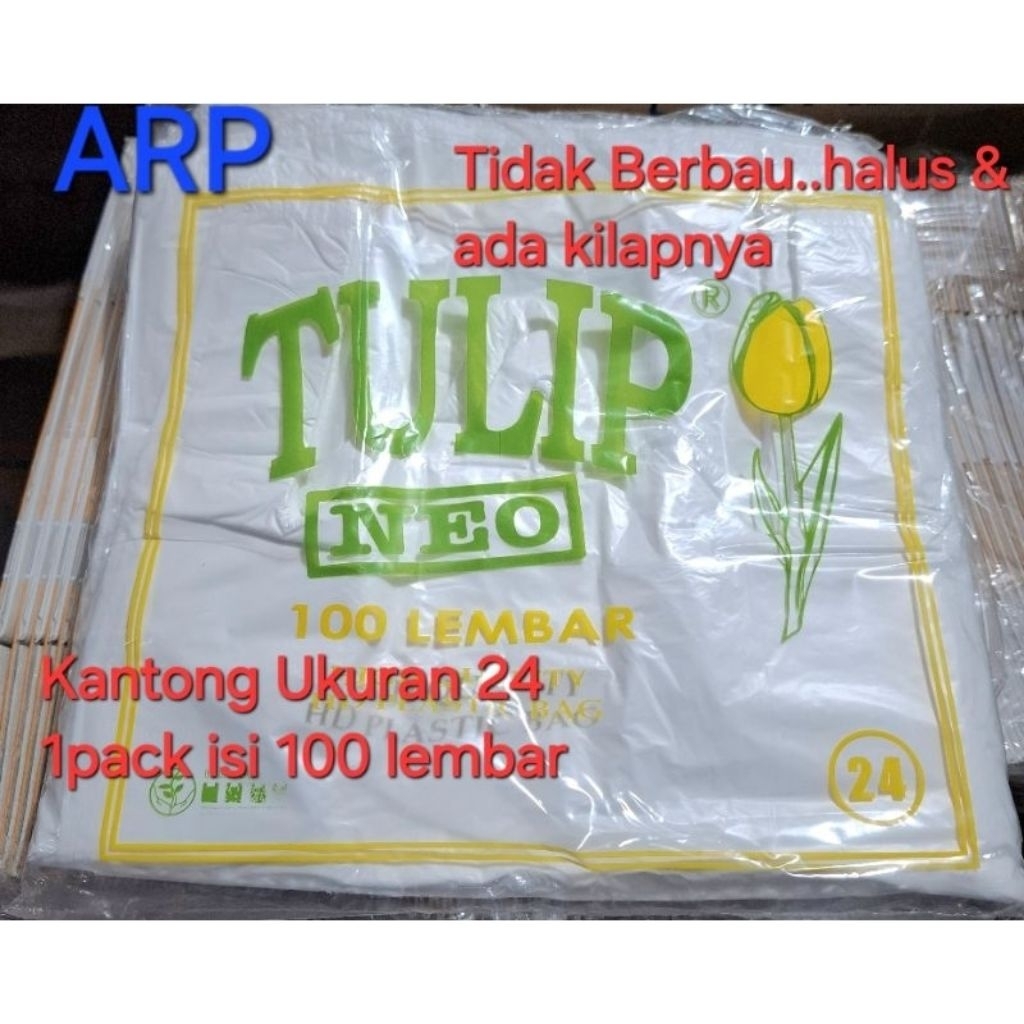 

Kantong Tulip 24 Neo HITAM & Putih 1pack isi 100 lembar/Kantong Ukuran 24 HITAM & Putih Halus-tidak berbau-ada kilapnya