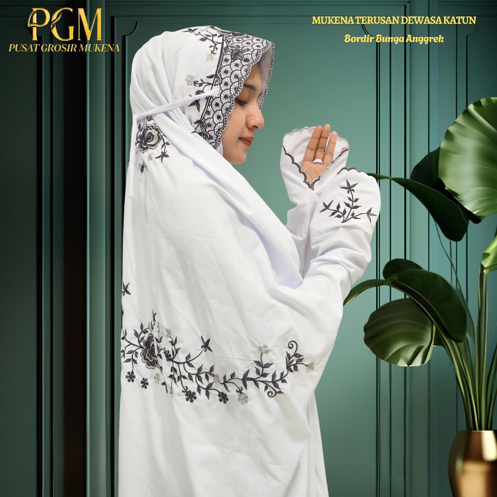 Mukena Terusan Dewasa Bahan Katun Polino Motif Bunga Anggrek Mekar Cantik