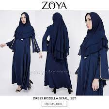 Zoya Dress Rozella Syar'i Set abaya khimar navy gamis umrah promo zoya