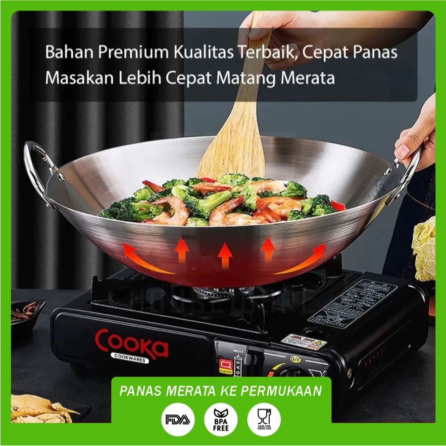 Wajan Penggoregan Wajan Kuali Stainless 555 Wajan Tumis Tebal Besar Serbaguna Anti Lengket