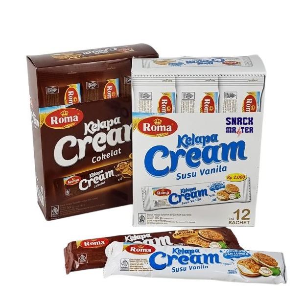 

Roma Kelapa Cream Box dan Bag - biskuit kelapa isi krim cokelat/vanila - biskuit kelapa manis krim - biskuit roma kelapa - biskuit sandwich