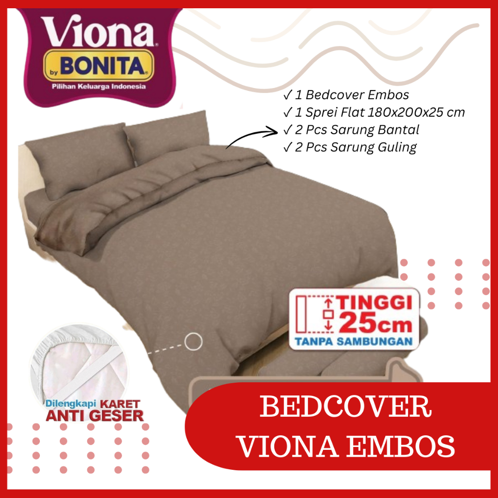 RC Bedcover Bonita VIONA Set Polos Emboss King Size 180x200 cm Bedcover Flat
