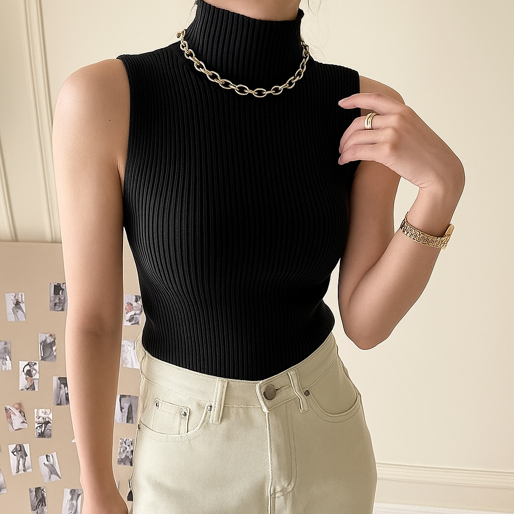 [TTEUDA] Inner Rajut Turtleneck Tanpa Lengan  Bahan Halus dan Adem | Manset Tanpa Lengan Premium | I