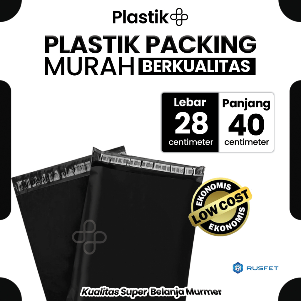 

Amplop Plastik Polymailer Hitam 28cm x 40cm Low Cost Plastic Packing Polos Online shop Rusfet Murah
