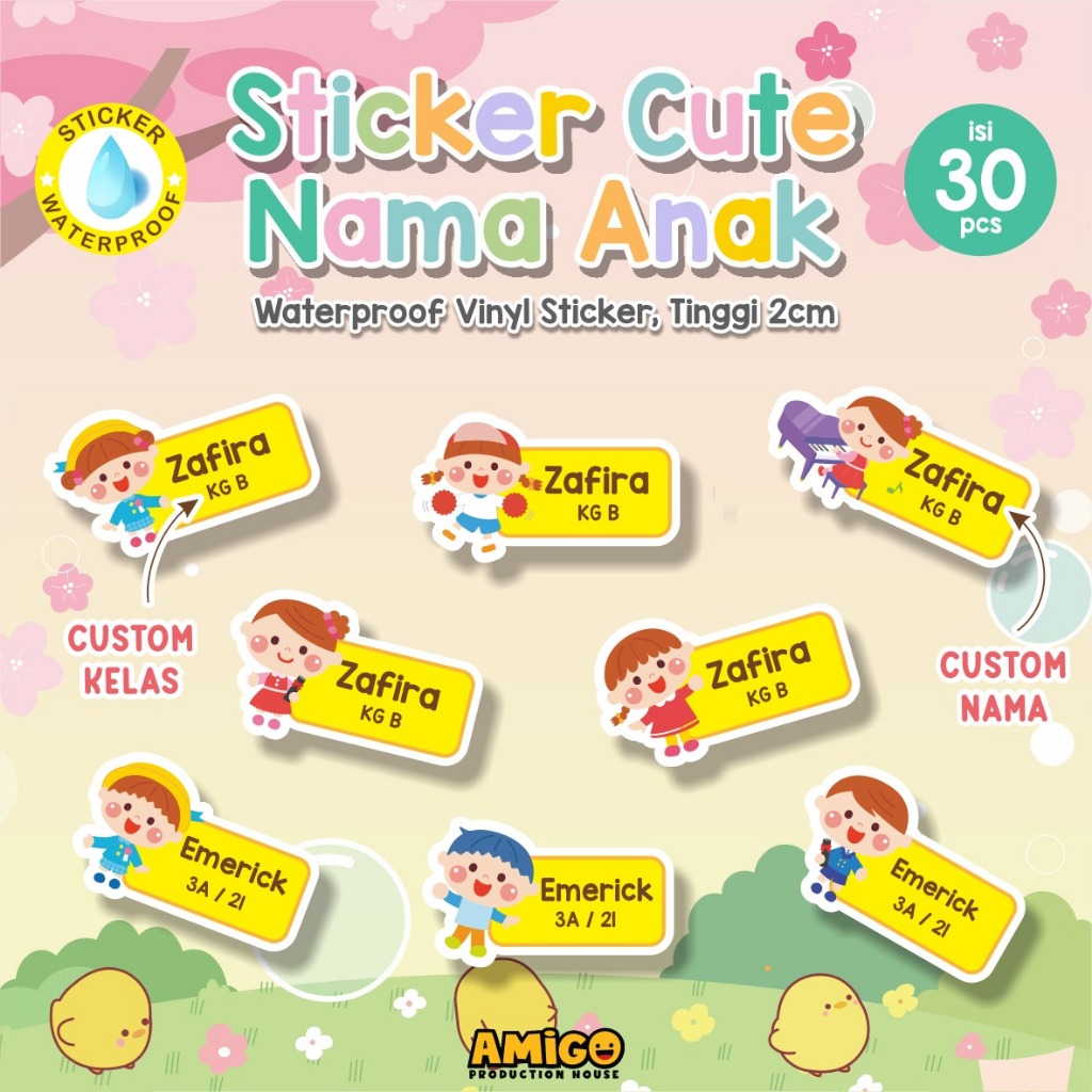 

stiker label nama anak boy & girl bisa custom nama sticker waterproof lucu