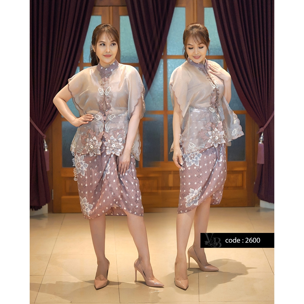 Violin Batik Stelan Viscose Cap Rok Sarung Dan Organza Bordir Premium 2600