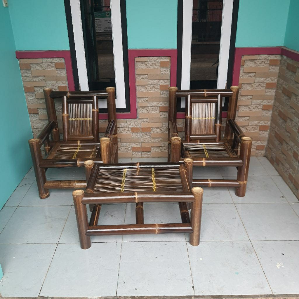 kursi bambu trend/kursi set bambu hitam/bale bambu
