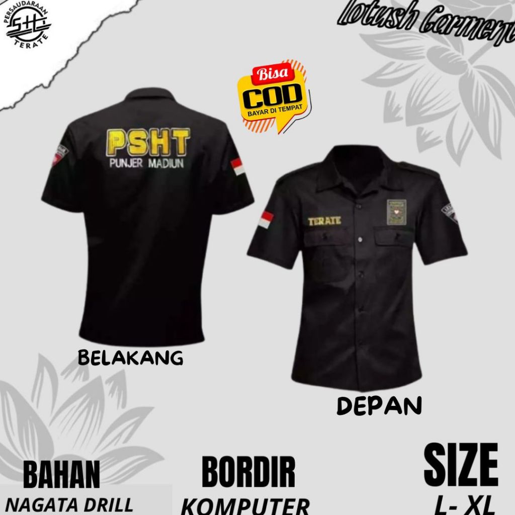 Kemeja PSHT Kemeja Bordir Terate Simpel Atasan Baju Pria Hem Bordir PSHT Kemeja Pendek Kemeja Pria H