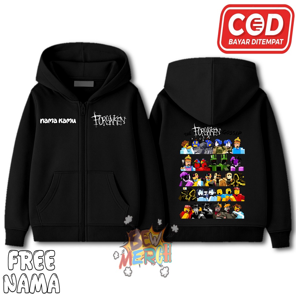 Jaket Hoodie Zipper Anak Roblox Forsaken / Jaket Anak Resleting Roblox Forsaken / Free Nama