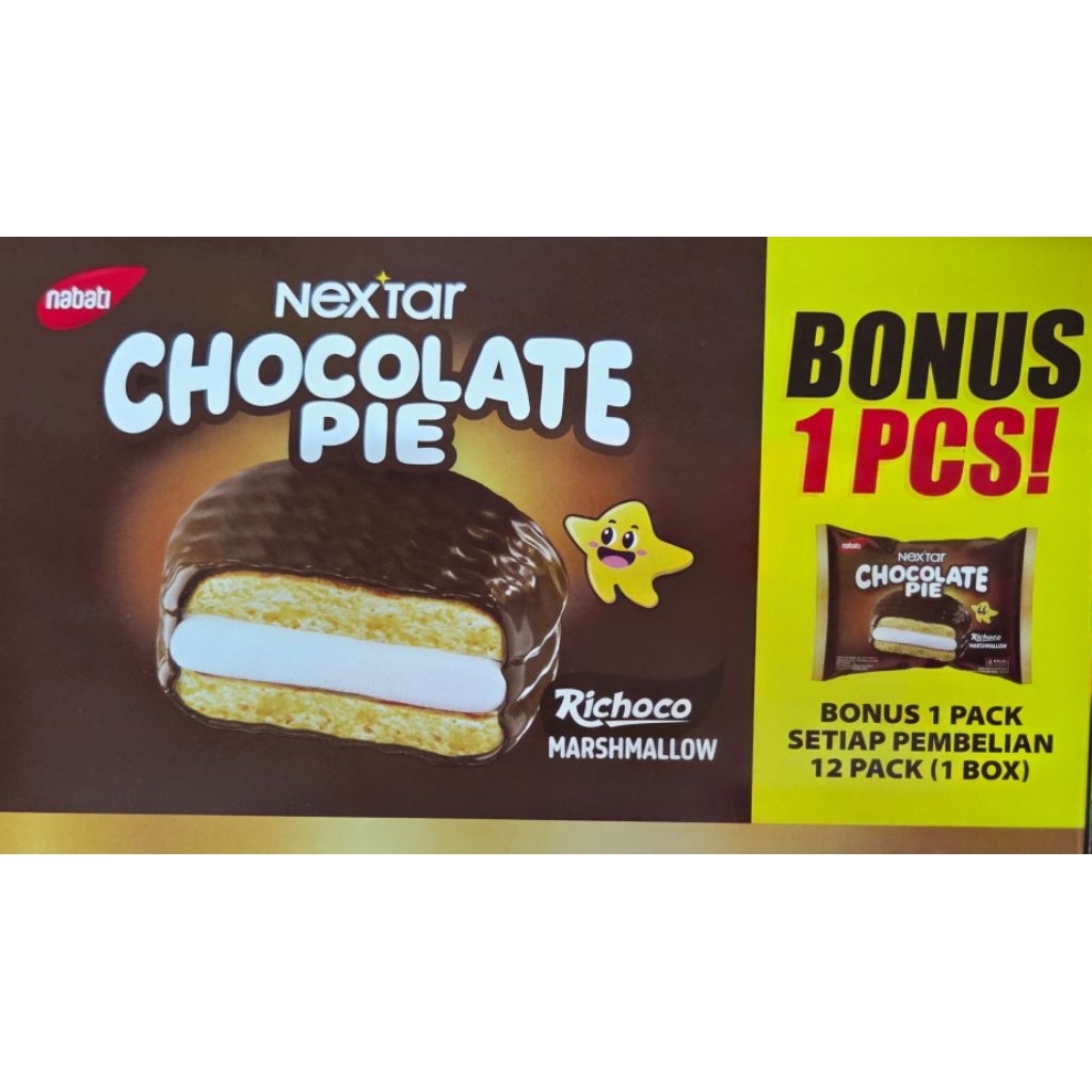 

Nextar Chocopie Coklat 1 box isi 12 pcs + 1 pcs