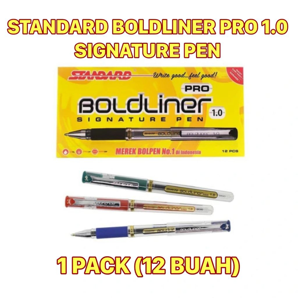 

Pulpen Boldliner Pro 1.0mm Standard 1lusin Warna HITAM, BIRU, MERAH