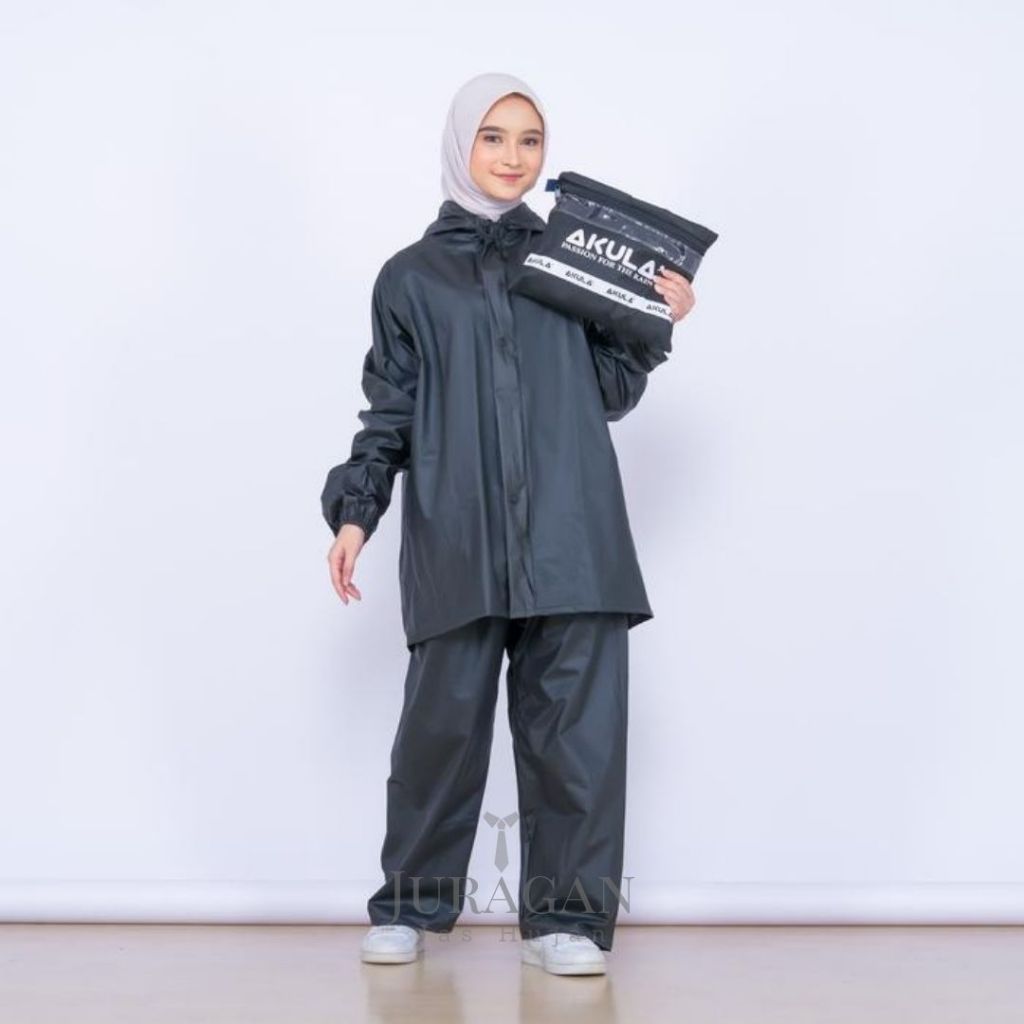 Jas Hujan Couple Hitam Unisex Pria Dan Wanita By Akula