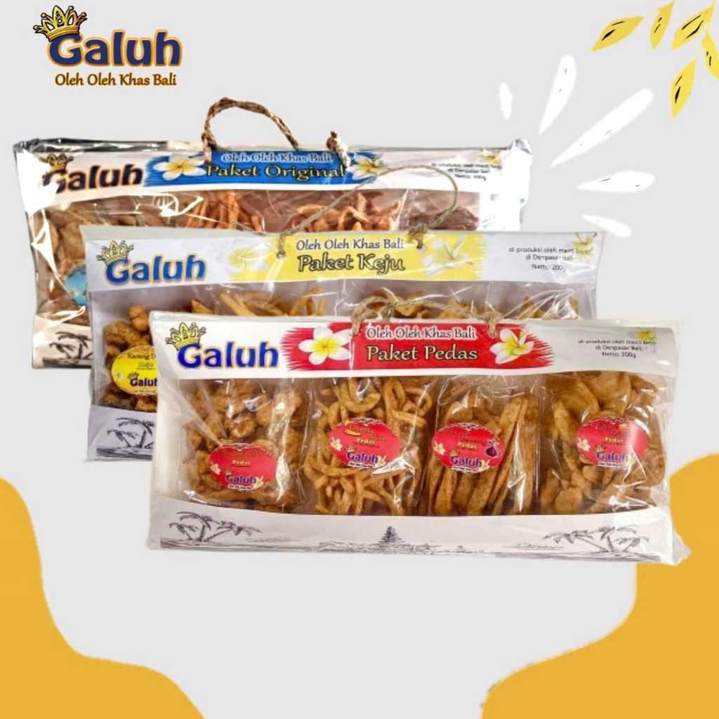 

Paket Snack Pedas Galuh 200g Isi 4 – Oleh Oleh Bali Cemilan Kacang Disco & Keripik Renyah Pedas Keju