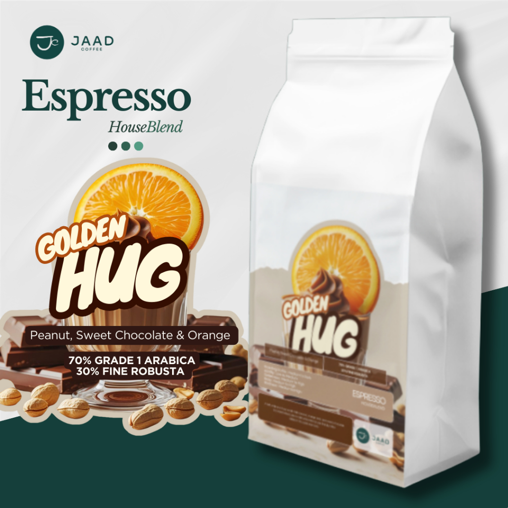 

Golden Hug 70% Arabica 30% Robusta - Espresso House Blend Series Grade 1 - Kopi Bubuk Fresh Roasted