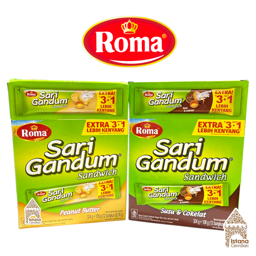 

Roma Sari Gandum Sandwich Peanut Butter / Susu & Cokelat BOX (isi 12pcs)