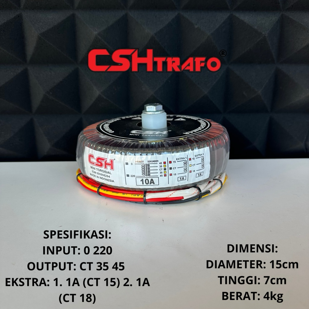 Trafo Mini Toroid CSH 10A CT 45V 100% Tembaga Murni