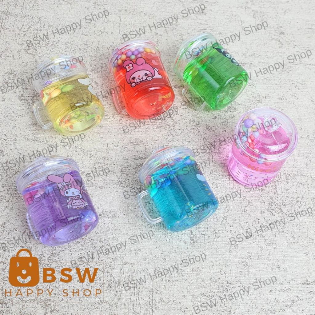 Mainan Slime Cup Mini boba clear anak slime cangkir kecil bening warna warni melody kuromi sanrio
