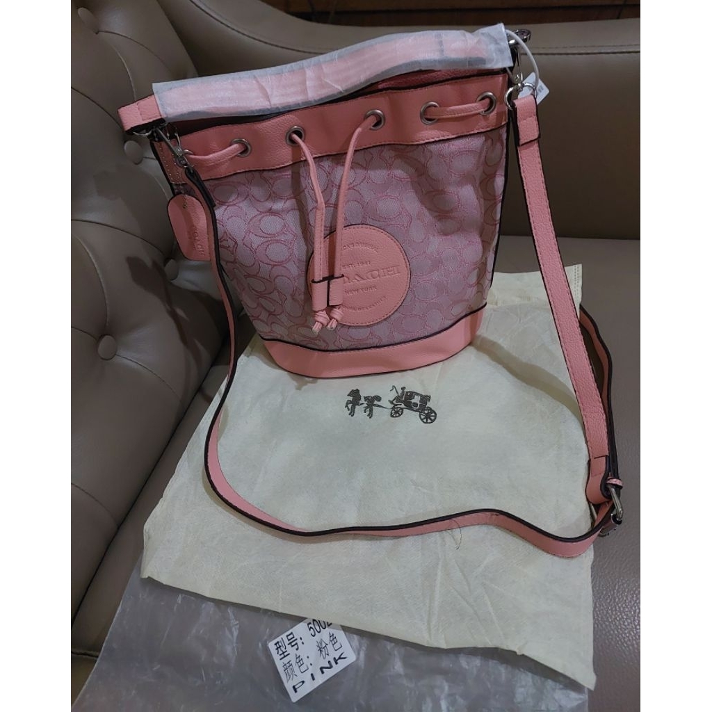 BARU!TAS BUCKET EMBER SERUT PINK TAGLABEL BAHAN KANVAS MIX PU