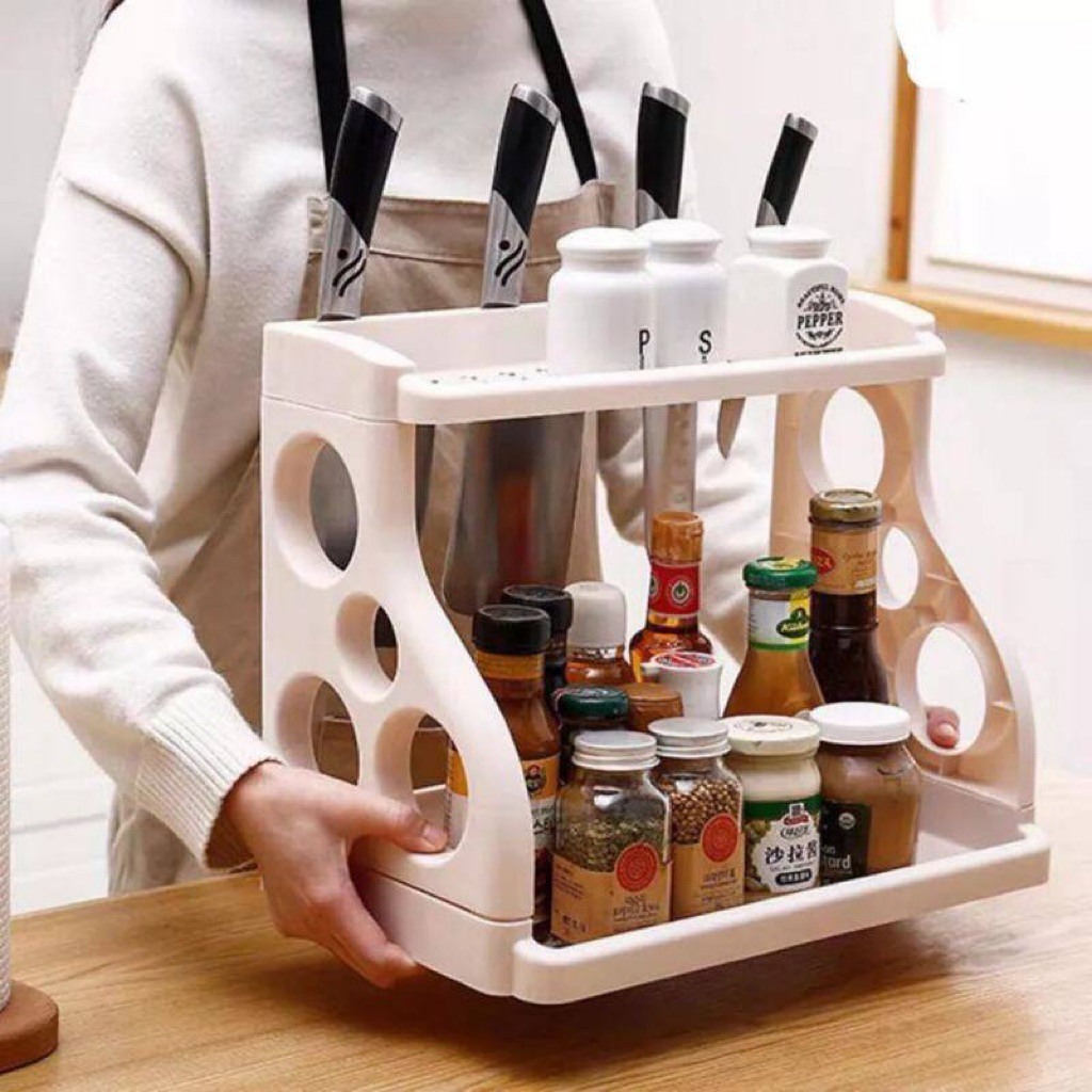 RAK BUMBU 2 TINGKAT / rak bumbu dapur rak bumbu dapur susun tempat pisau dapur tempat bumbu set rak 