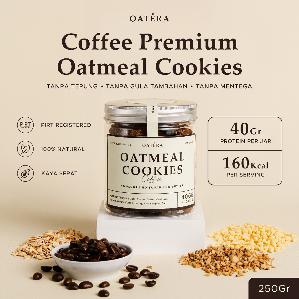 

Premium Oatmeal Peanut Cookies - Coffee 250gr - Oatera Cookies Diet Tinggi Protein