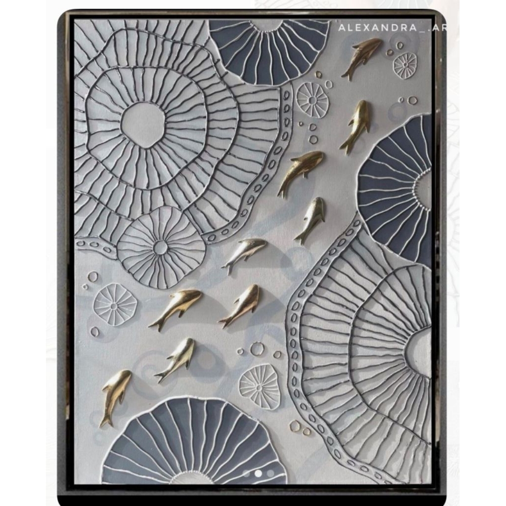 Lukisan ikan koi tekstur timbul mewah modern