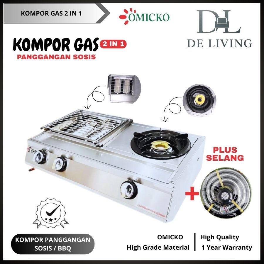 KOMPOR Gas Omicko 2IN1 KGQ-203 Kompor Gas 2 Tungku - Kompor Gas 2In1 Kompor Masak & Panggangan BBQ