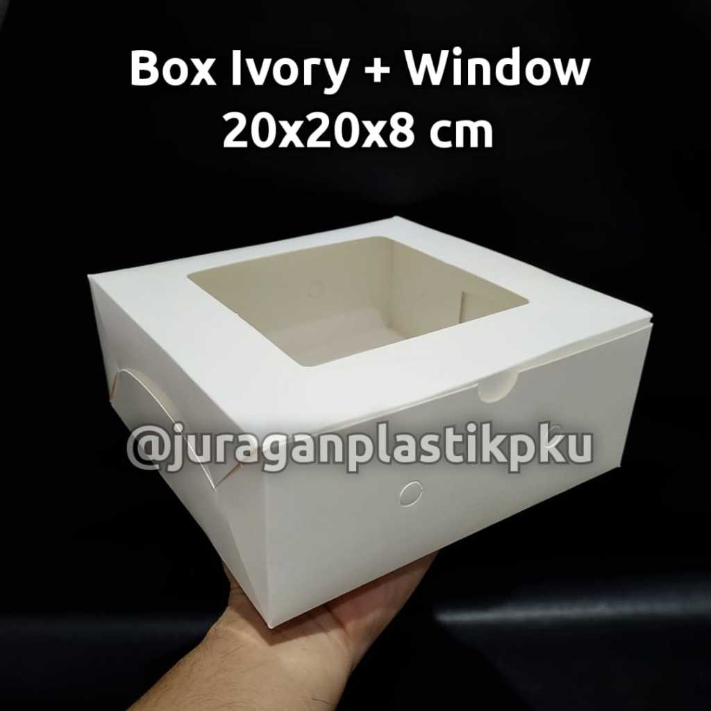 Dus Box Ivory Putih + Window 20x20x8 cm | Kotak Kemasan Cake Kue  Tart Hampers Putih Polos 20 x 20 J