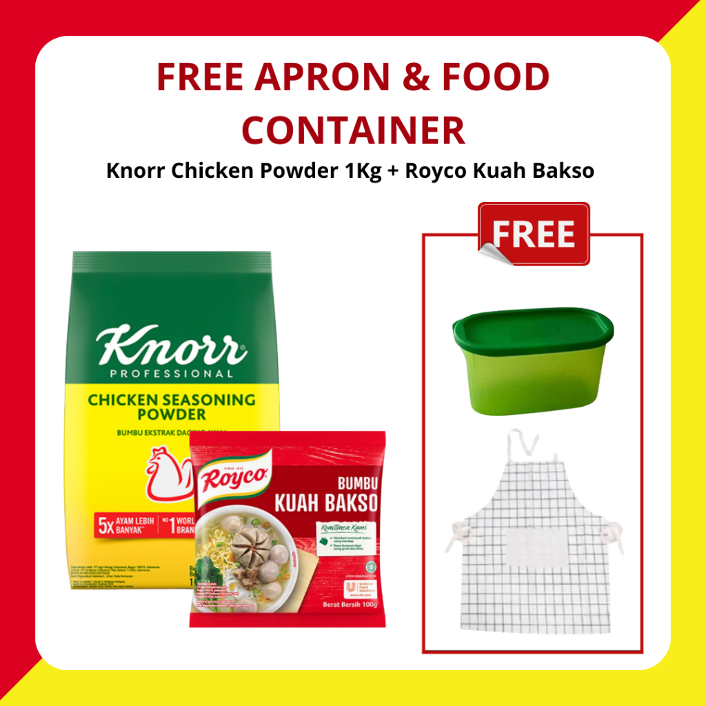 

[BUY 2 GET 4] Knorr Chicken Powder 1Kg + Royco Kuah Bakso FREE Apron & Food Container