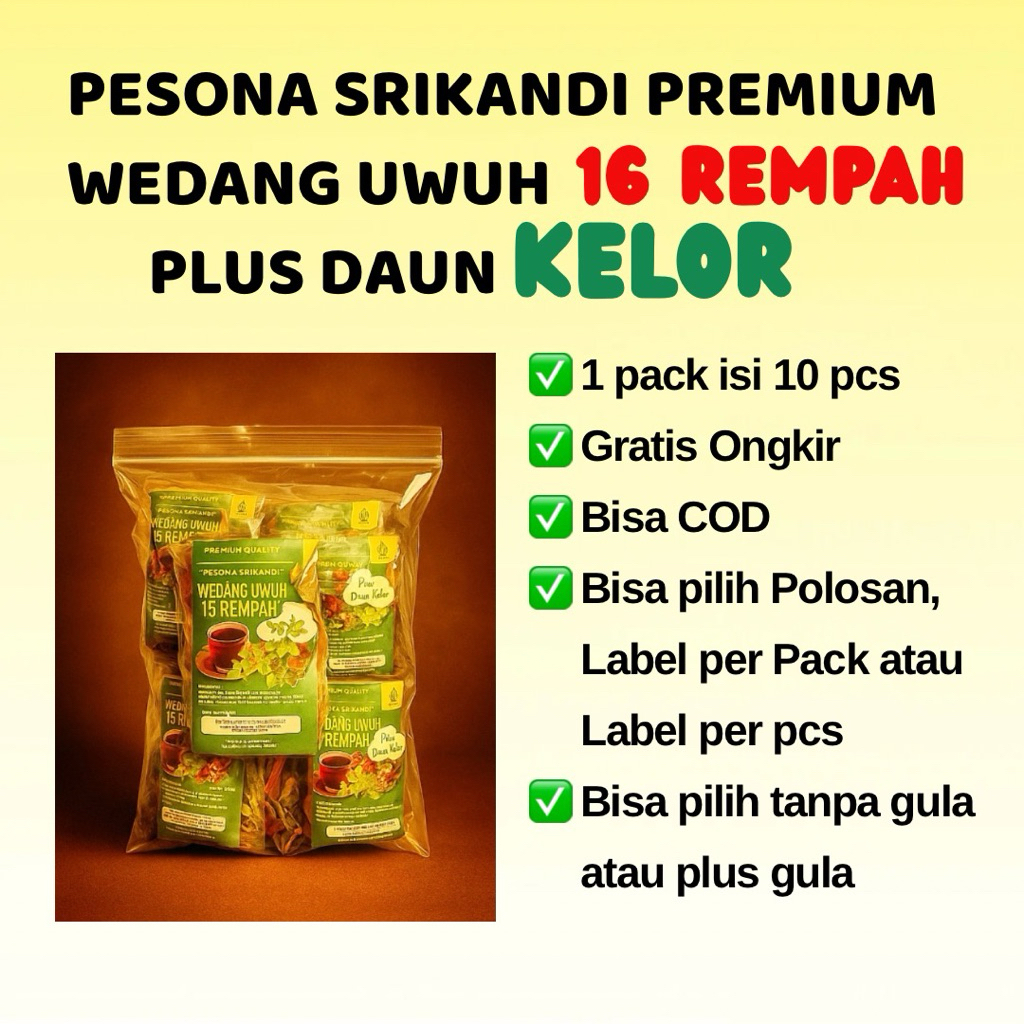 

Paket 10pcs Pesona Srikandi Wedang Uwuh 15 Rempah Plus Daun Kelor