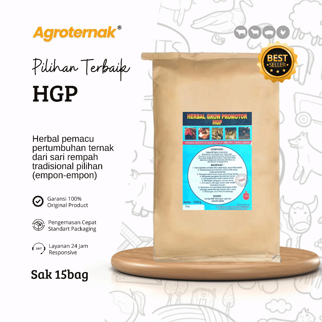 HGP Herbal Grow Promotor Sak 15kg Jamu Ternak Pemacu Pertumbuhan & Produktivitas Hewan