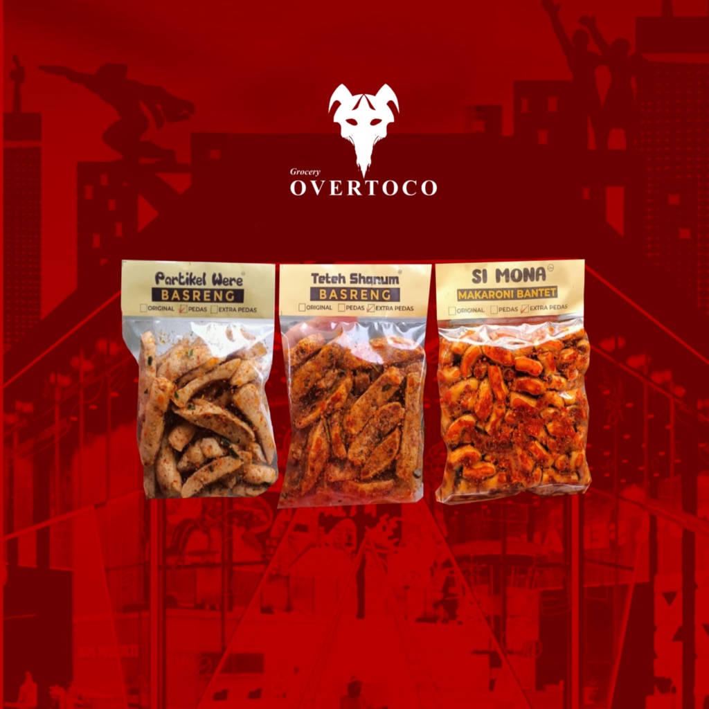 

Makaroni bantet basreng extra pedas basreng original