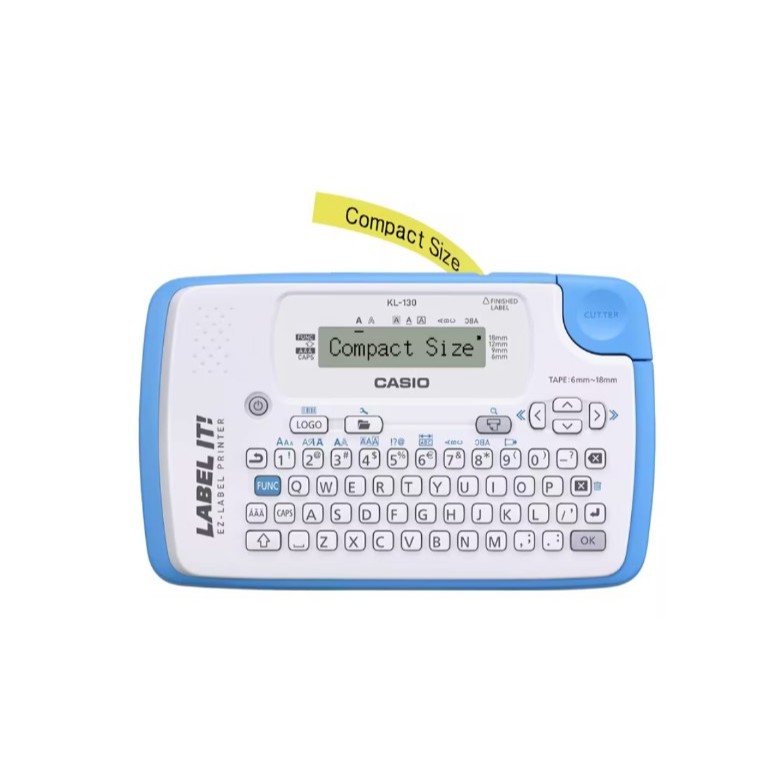 

Casio KL-130 Label Printer Modern, Cetak Barcode, Logo, 4 Ukuran Pita, Muat 3 Baris Teks