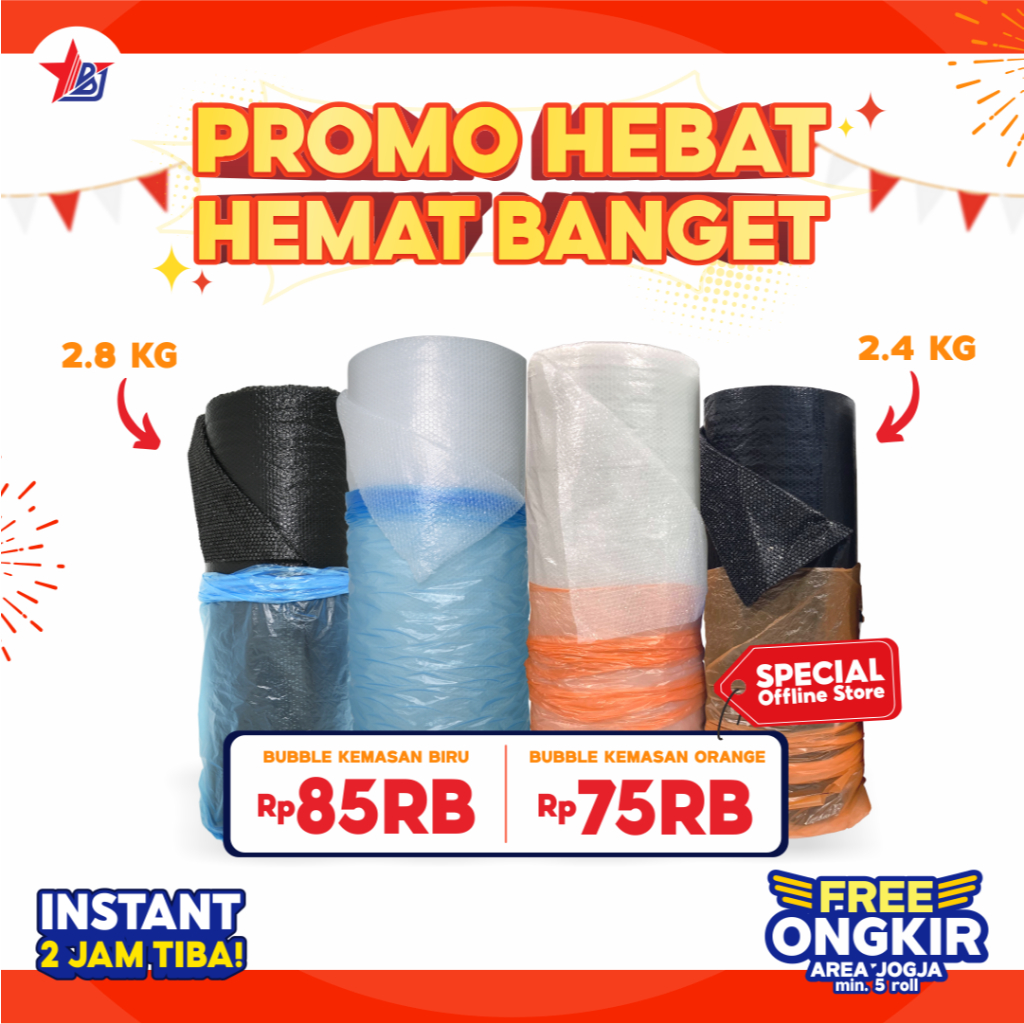 

BUBBLE WRAP JOGJA/ PLASTIK GELEMBUNG BENING/PUTIH ROLL 50M X 125CM KEMASAN BIRU