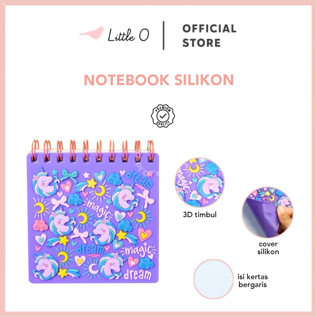 

LITTLE O 3D Unicorn Notebook Silicon Cover Ring Buku Catatan Note Book Magica Dream Unik Lucu Asthetic