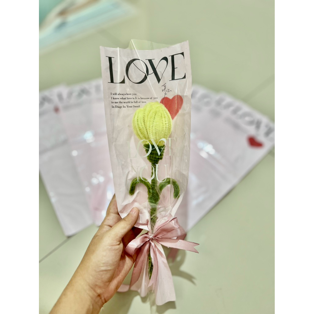 

[1 LEMBAR] PLASTIK SINGLE FLOWER OPP "LOVE" KOREAN STYLE PLASTIK BUNGA MAWAR TANGKAIAN SATUAN SINGLE
