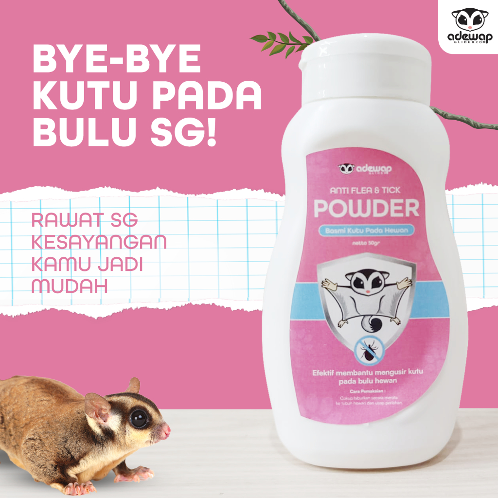 ADEWAP GLIDER Anti Flea & Tick Powder Bedak Anti Kutu Hewan Sugar Glider