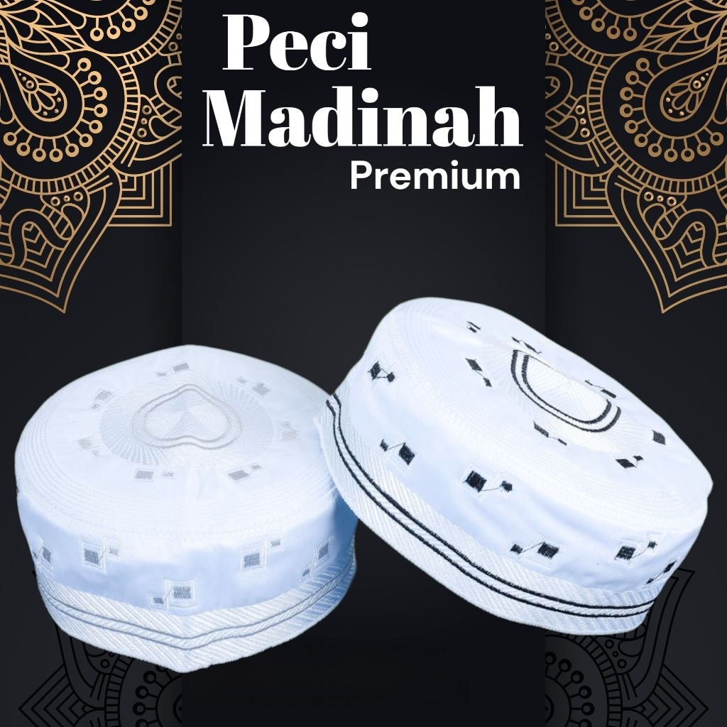 Peci Madinah Premium Motif Bordir Peci Haji Putih Kopiah dewasa Songkok Pria Dewasa